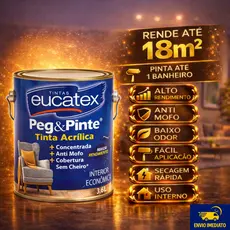Tinta para Parede Interna Anti Mofo Acrílica Sem Cheiro 3,6 Litros Peg e Pinte Eucatex