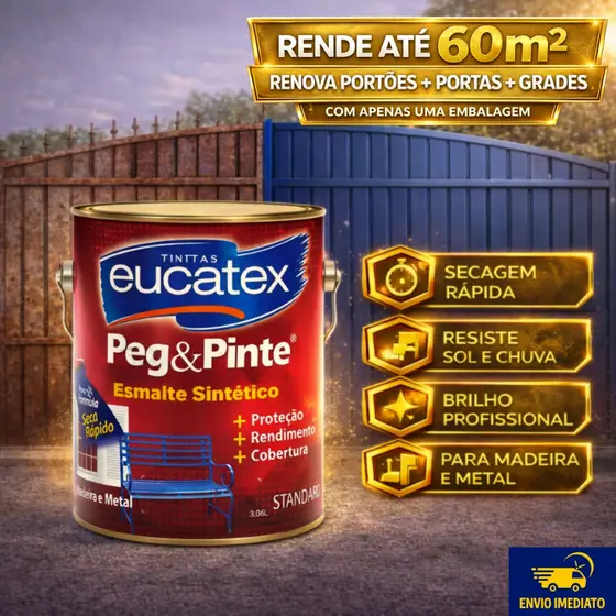 Tinta Esmalte Sintético Eucatex Pegue e Pinte 900 ML, Madeira e Metal, Brilho Standard, Várias Cores