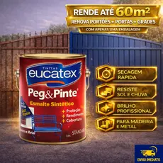 Tinta Esmalte Sintético Eucatex Pegue e Pinte 900 ML, Madeira e Metal, Brilho Standard, Várias Cores