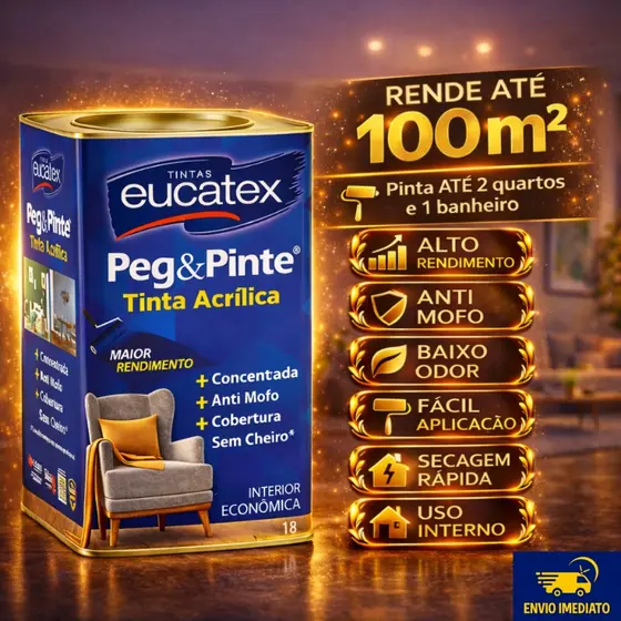 Tinta para parede Interna Econômica Anti Mofo Sem Cheiro Peg e Pinte Acrílica 18 Litros Eucatex