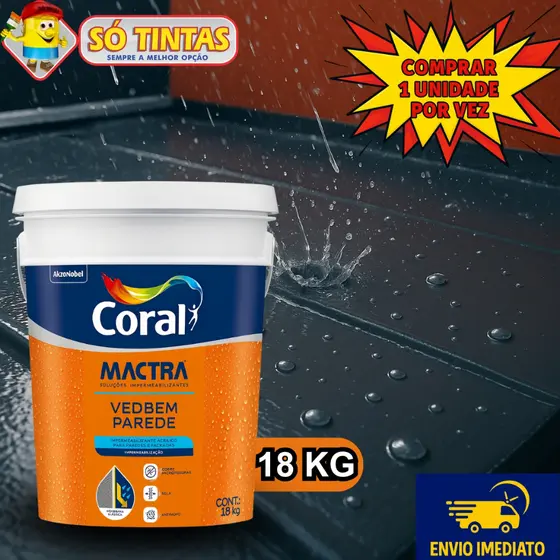Tinta Borracha Liquida Impermeabilizante Emborrachada Coral Mactra 18kg / ST 18kg Veda Telha