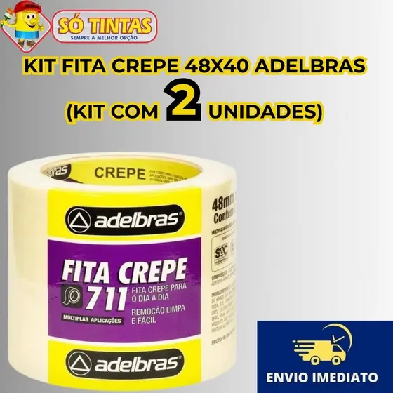 Kit 2 Fita Crepe Adelbras 711 Uso Geral 48mm x 40m – Rolos para Pintura, Artesanato e Uso Escolar