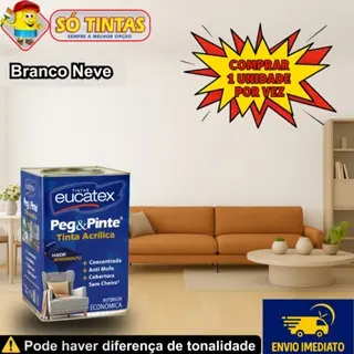 Tinta para Parede Pegue e Pinte Branco Neve 18L Acrílica Eucatex, Anti Mofo, Sem Cheiro