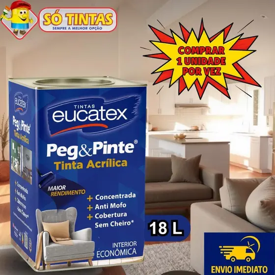 Tinta para Parede Pegue e Pinte Branco Gelo 18 Litros Acrílica Eucatex Anti Mofo Sem Cheiro Interna