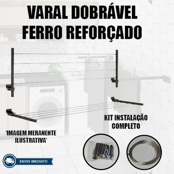 Varal Dobrável em Aço – Super Resistente + Cabo Encapado | Envio Imediato.