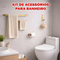 Kit Acessórios Para Banheiro Dourado 4 Peças Porta Toalha Rosto Banho Papel Higiênico Gancho