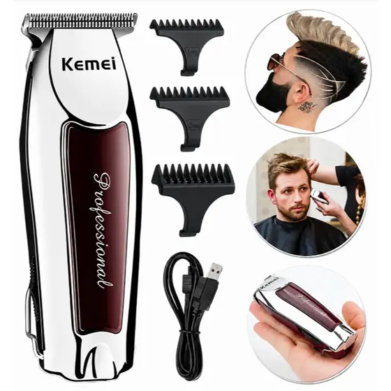 KEMEI  9163 Máquininha Barba E Cabelo Acabamento Sem Fio Recarregável
