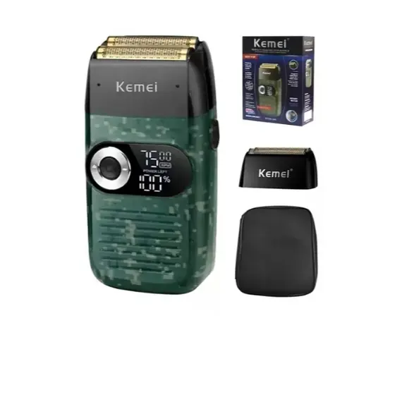 Barbeador Elétrico Shaver Kemei Km - 2027 Bivolt Profissional Cor Verde-escuro 110V/220V Sem Fio USB