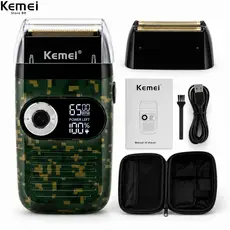 Barbeador Elétrico Shaver Kemei Km - 2027 Bivolt Profissional Cor Verde-escuro 110V/220V Sem Fio USB
