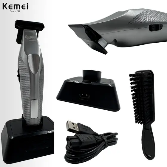 Máquina de Corte Kemei KM3023-702 C/base visor digital 5W Bivolt Sem fio aparador de barba e cabelo