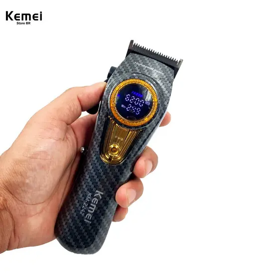 Kemei KM-2242 9000RPM Motor Sem Escova Profissional Máquina De Cortar Cabelo Base Carregador Display Cores Aleatórias