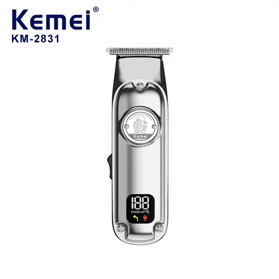Kemei KM 2831 Máquina De Corte De Barbeiro De Metal Carreento Digital USB Mini Design Corpo De Metal