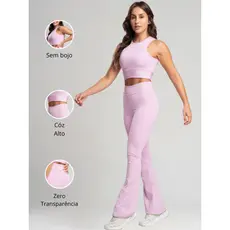 Conjunto Fitness Bailarina Academia Top Regata Legging Flare Suplex Zero Transparência Feminina
