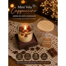 Mini Vela Aromática Cappuccino Presente com Caixa e Laço Aroma de Café e Chocolate