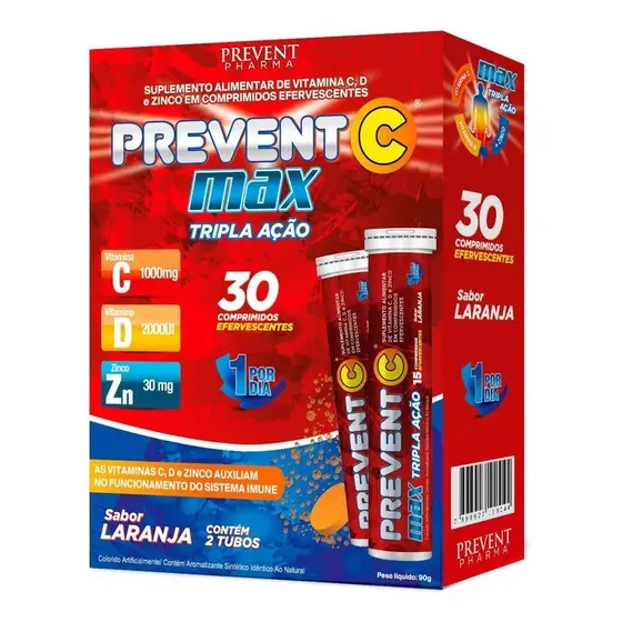 Prevent C Max Tripla Ação Vitamina C D E Zinco 30 Cp Efervescente Prevent Pharma