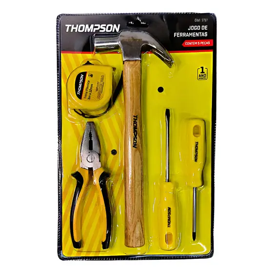 Kit Jogo Ferramentas Thompson 5 Peças Alicate Martelo Trena