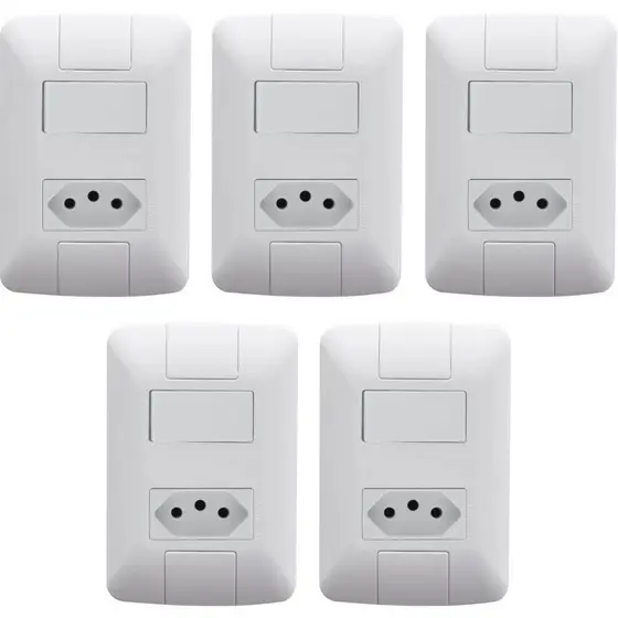Kit 5 Tomadas Duplas 20A com Interruptor e Tecla A6 Tramontina