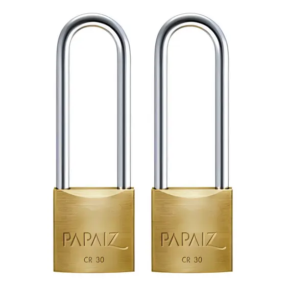 Cadeado Papaiz Haste Longa 30mm Cr30/70 Dourado 2 Unid Latão Maciço