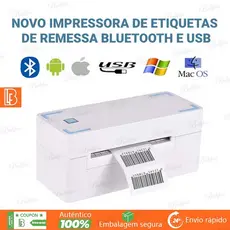 Branco Impressora Térmica 203dpi USB + Bluetooth | 108mm Largura | Etiquetas e Rótulos | Alta Velocidade