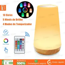 Luz Noturna de Controle Remoto Com Toque De Recarregável 13 Cores Cronometrado Luminária