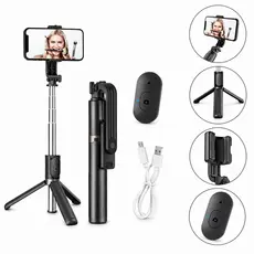 Tripé "Pau de Selfie" Bluetooth 3 em 1 LED Controle Remoto Universal