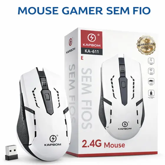 Mouse Sem Fio 2.4GHz 1600 DPI Wireless Gamer Premium Kapbom