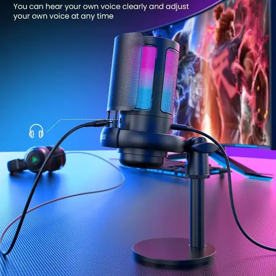Microfone Gamer Condensador Podcast Alta Sensibilidade Rgb  - Microfones e Gravadores