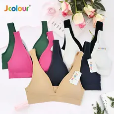 Jcolour Kit 2 Sutiã Sexy Sem Costura com Bojo Alta Elastico e Decote Profundo em V Cores Sortidas