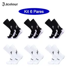 Jcolour Kit 6 Meias de Futebol tubo médio Thundergrip Esportivas Corrida Antiderrapante Futebol