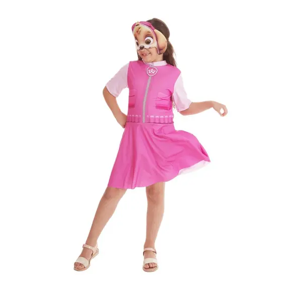 Fantasia Skye Patrulha Canina Infantil com Máscara Rosa
