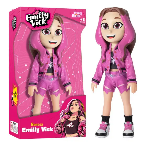 Boneca Emily Vick Dos Rosa Youtuber Infantil Articulada 25cm