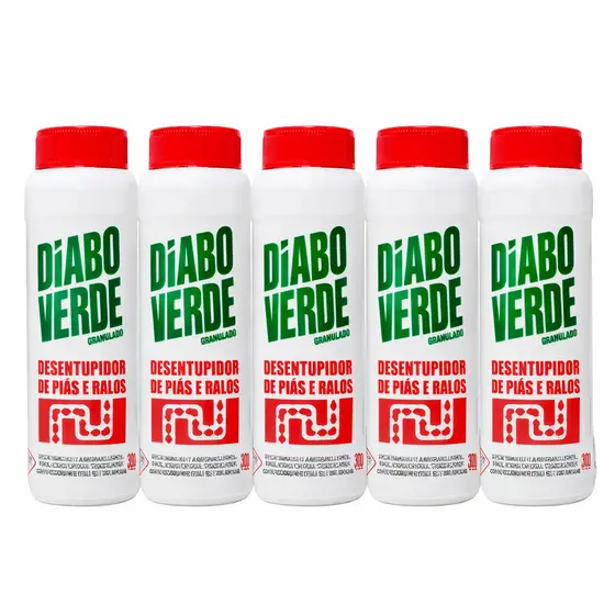 Kit 5 Diabo Verde Granulado Desentupidor De Pias Ralos 300g