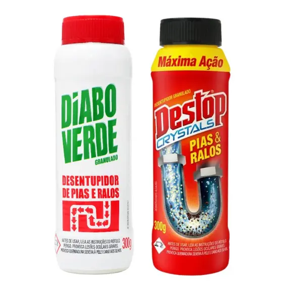 Kit 2 Desentupidor Granulado Pias Diabo Verde E Destop 300g