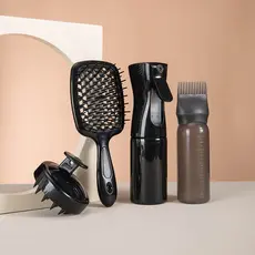 Kit 4 Peças Pente Aplicador Com Frasco Spray Borrifador Para Tintura De Cabelo Escova Cabeleireiro