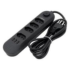 COIBEU Extensão Elétrica 2m 10A 4 Tomadas 3 USB Universal Bivolt Power 110v/220v