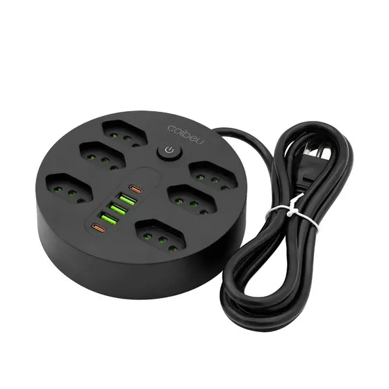 COIBEU Régua de Energia 6 Tomadas 3 USB 2 Type-C 2500W Controle Único Design Seguro e Resistente ao Fogo