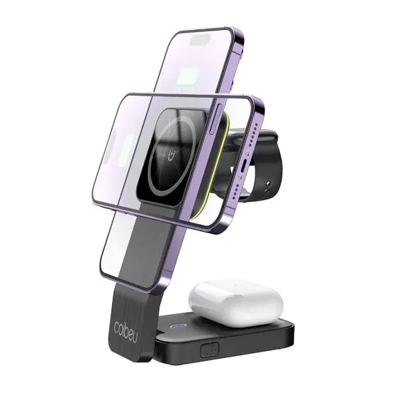 COIBEU Magnético Carregador Por Indução Sem Fio Wireless Carga Rápida 15w Para iPhone Fones smartwatch 3 em 1