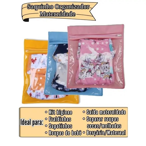 Saquinho Maternidade Organizador de Roupas, Higiene bebê Opções de Cores