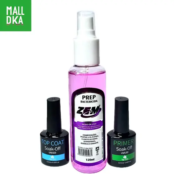 Kit Top Coat PrimerBase Lirió Prep  Preparadores Unha Gel e Fibra Profissional