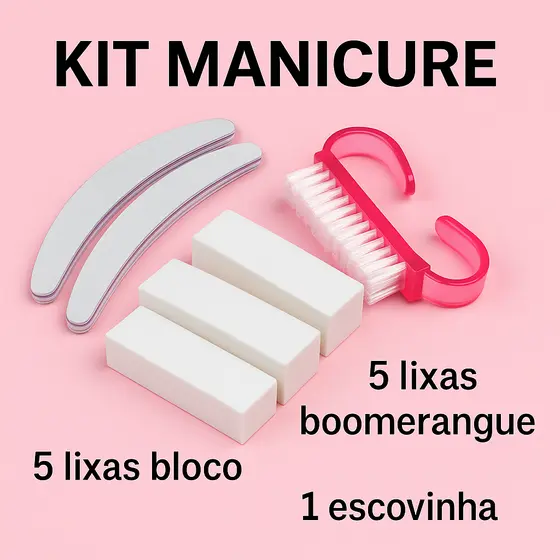 Kit Manicure 5 Lixas Boomerang + 5 Lixas Bloco + 1 Escovinha, Alongamento de Unhas Nail Designer