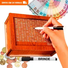 Cofre Desafio 10Mil Woodbox Cofrinho Caixa De Dinheiro Poupança - MDF Premium
