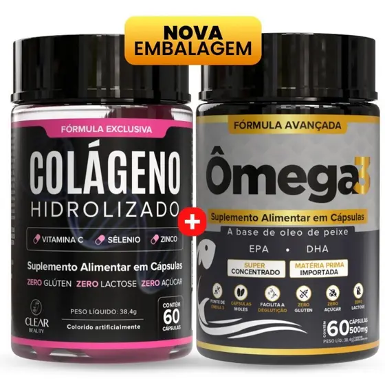 Kit Ômega 3 + Colágeno com Selênio, Zinco e Vitamina C | Pele, Cabelos, Unhas e Coração Saudável