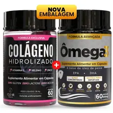 Kit Ômega 3 + Colágeno com Selênio, Zinco e Vitamina C | Pele, Cabelos, Unhas e Coração Saudável
