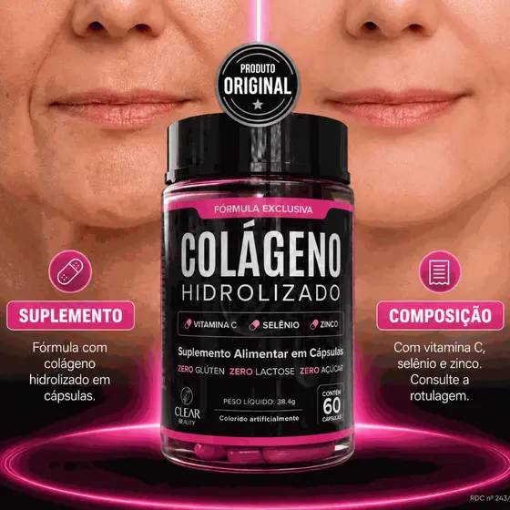 Colágeno Hidrolisado Rico em Biotina com Selênio, Zinco Zero Açúcar e Verisol - 60 Cápsulas