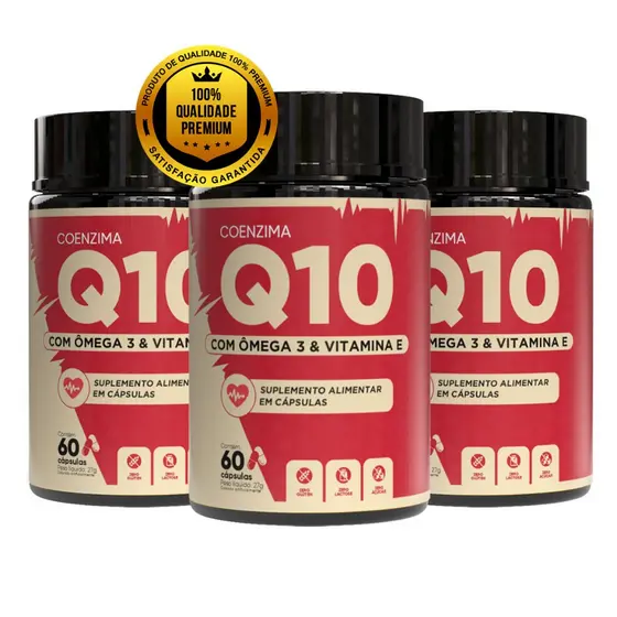 Coenzima Q10 + Ômega 3 + Vitamina E | 3 em 1 Energia, Imunidade, Coração e Cérebro – 60 Caps