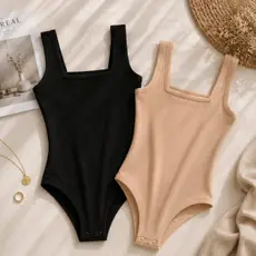 Kit 2 Body Feminino Regata Decote Quadrado Forro Duplo Suplex Premium Elegante