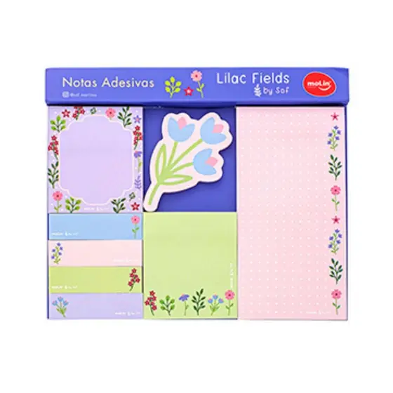 Kit Bloco de Notas Adesivas e Anotações Lilac Fields By Sof com 400 Folhas