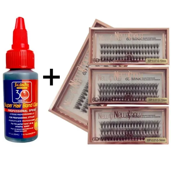 Conjunto Caixas Com Cílios NewShow Postiços 30P-0.07-D + Super Cola 30ml Mega Hair 30 segundos