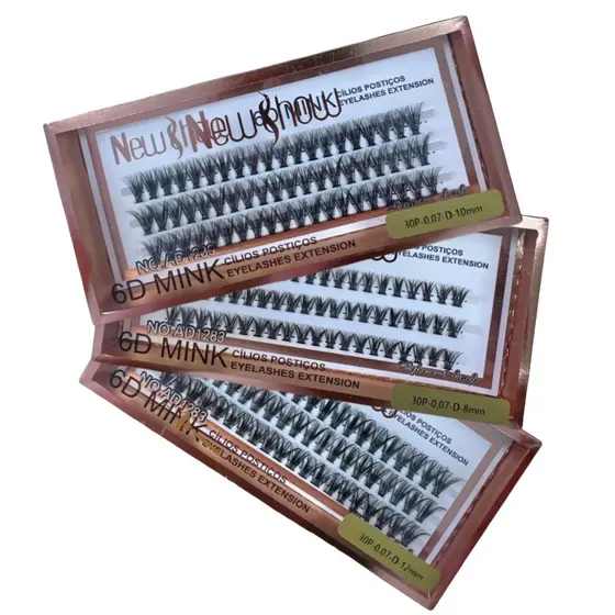 NewShow KIT 3 Caixas Cílios Postiços 30P-0.07-D 6D MINK 30P - Tufos sem Nó