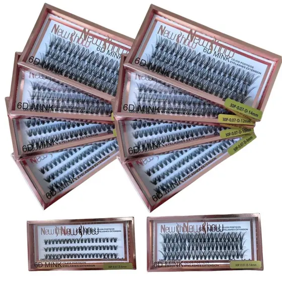 NewShow KIT Com 10 Caixas Cílios Postiços 6D MINK 30P-0.07-D Tufos sem Nó